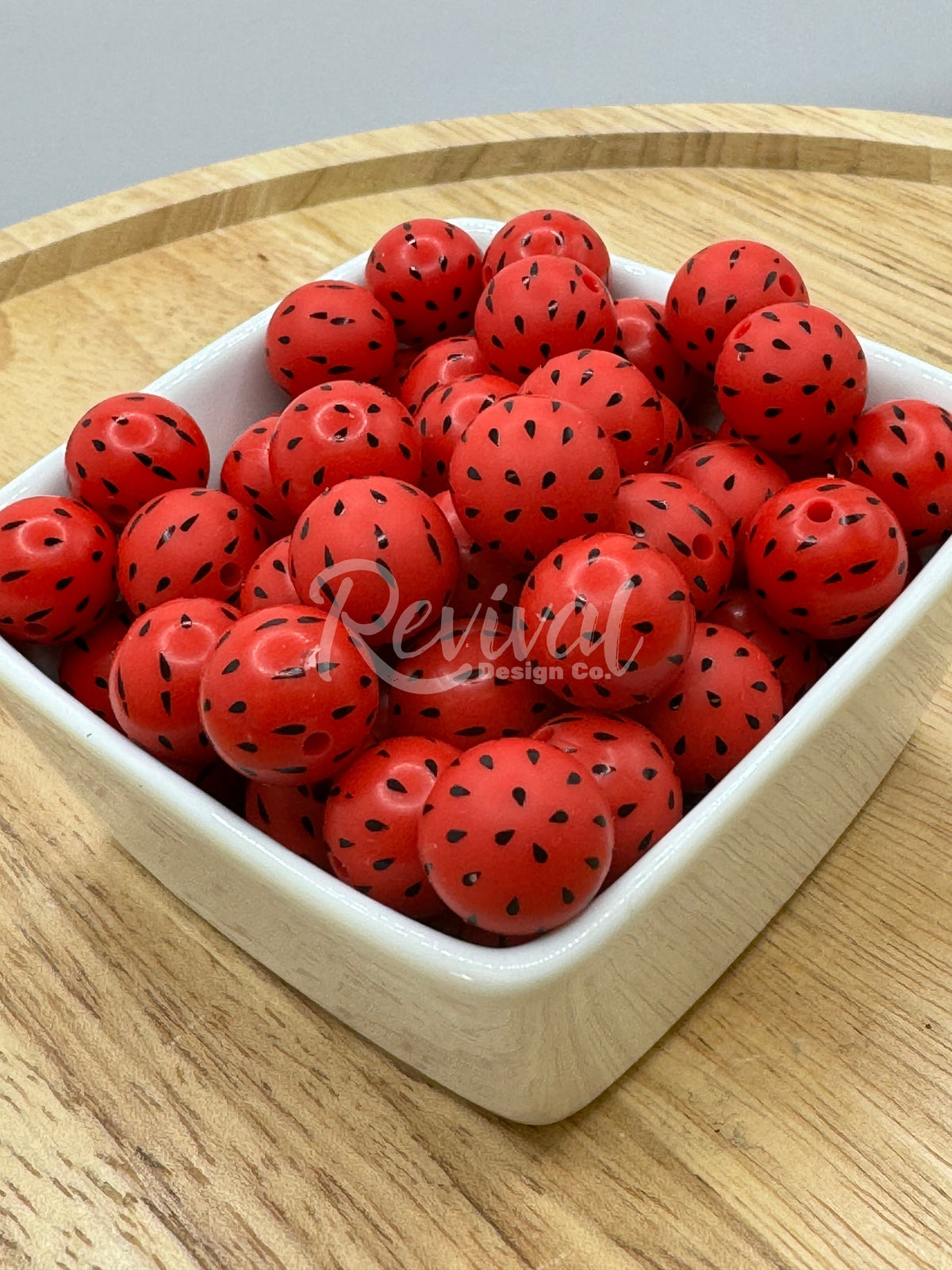 15mm Patterned Silicone Bead - Watermelon Seed