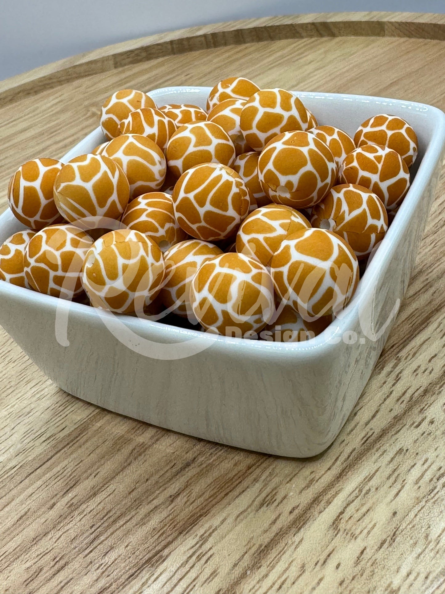 15mm Patterned Silicone Bead - Giraffe