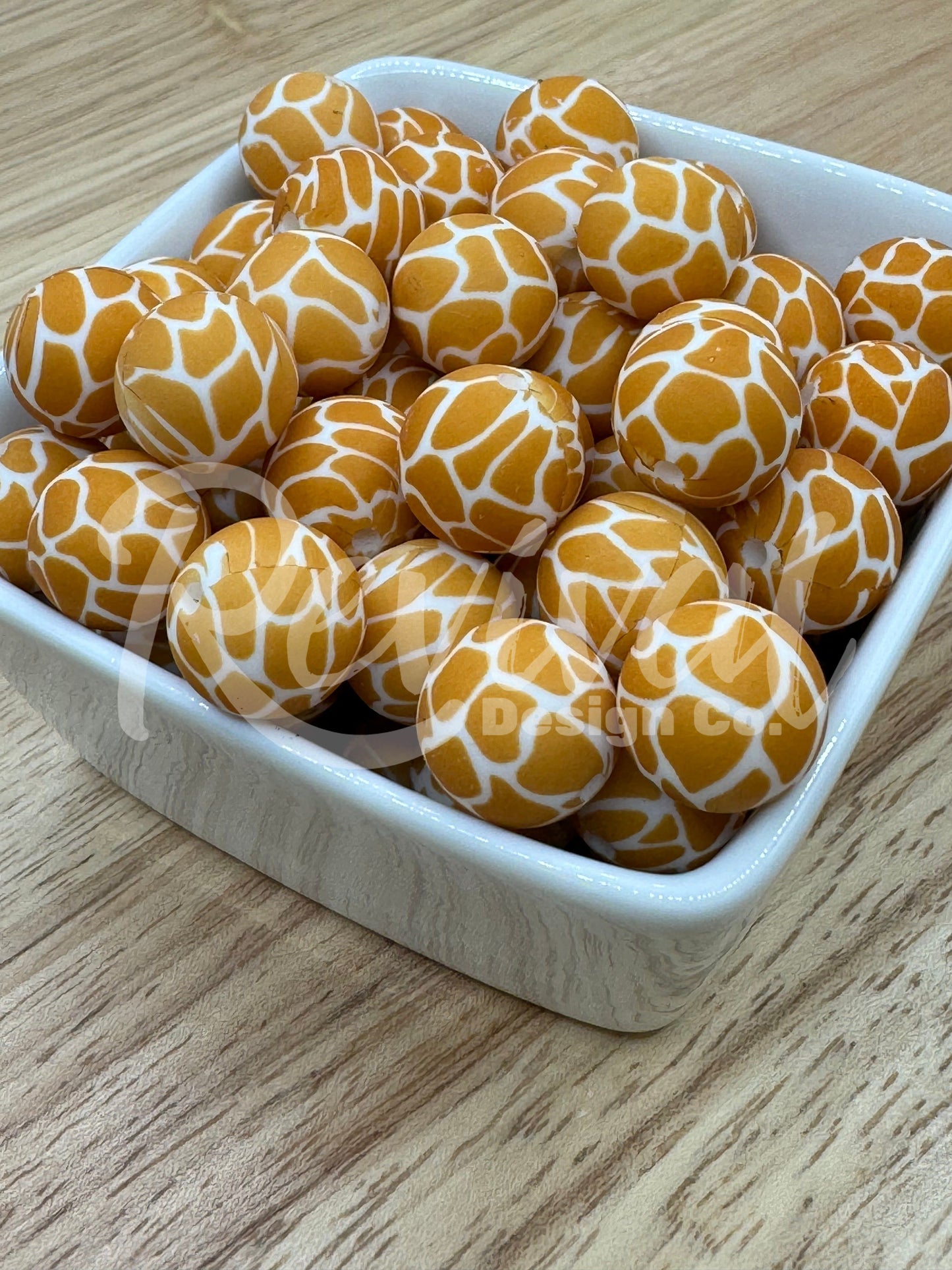 15mm Patterned Silicone Bead - Giraffe