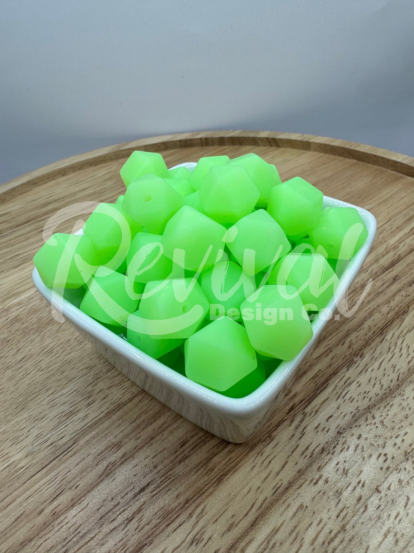 Green Glow - 14mm Glow Hexagon Bead