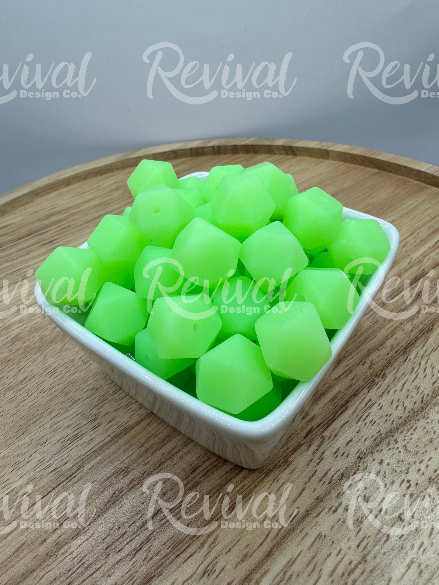 Green Glow - 14mm Glow Hexagon Bead