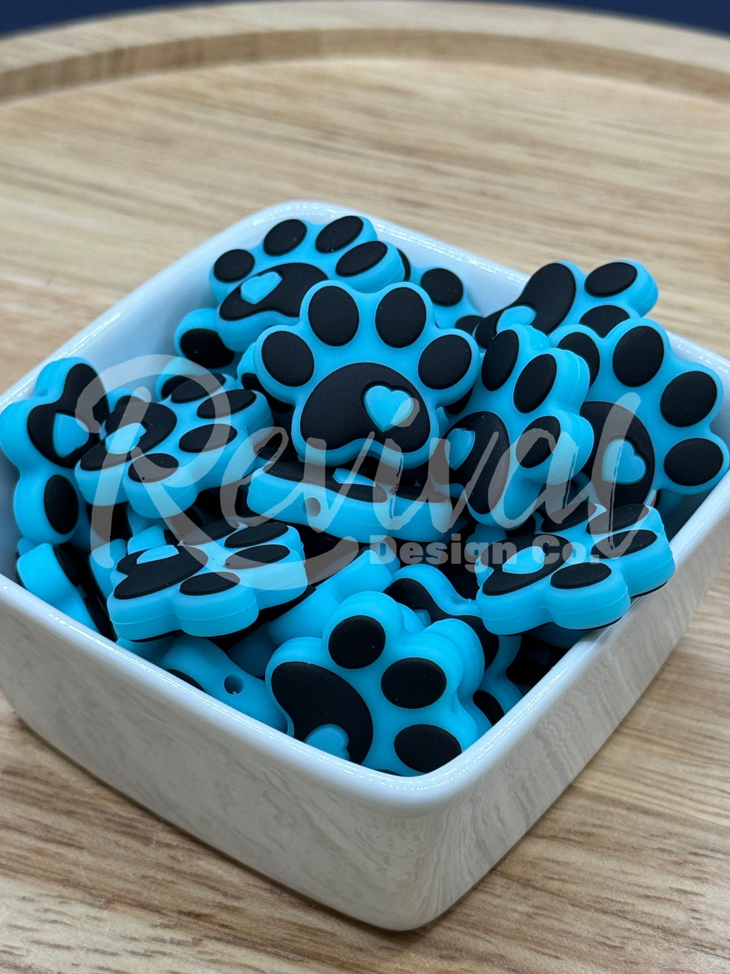 Baby Blue Paw Print - Silicone Focal Bead