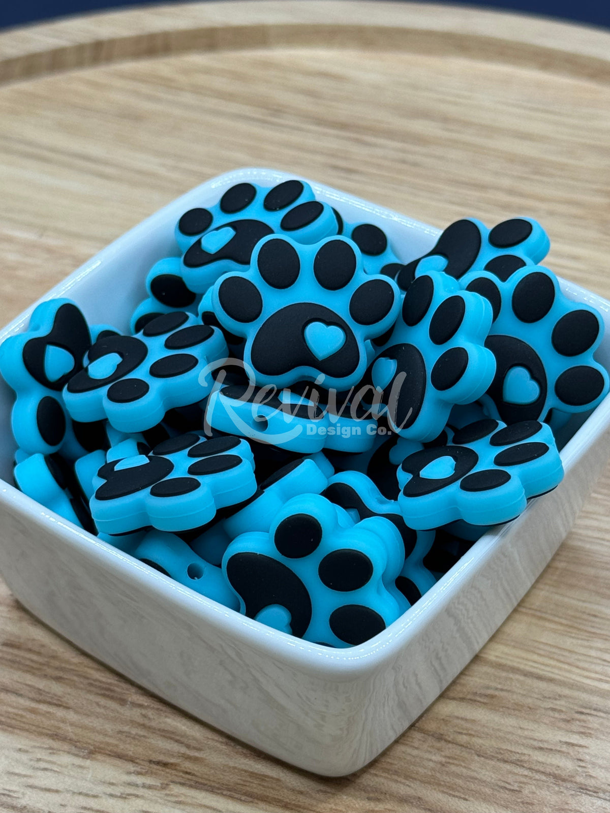 Baby Blue Paw Print - Silicone Focal Bead