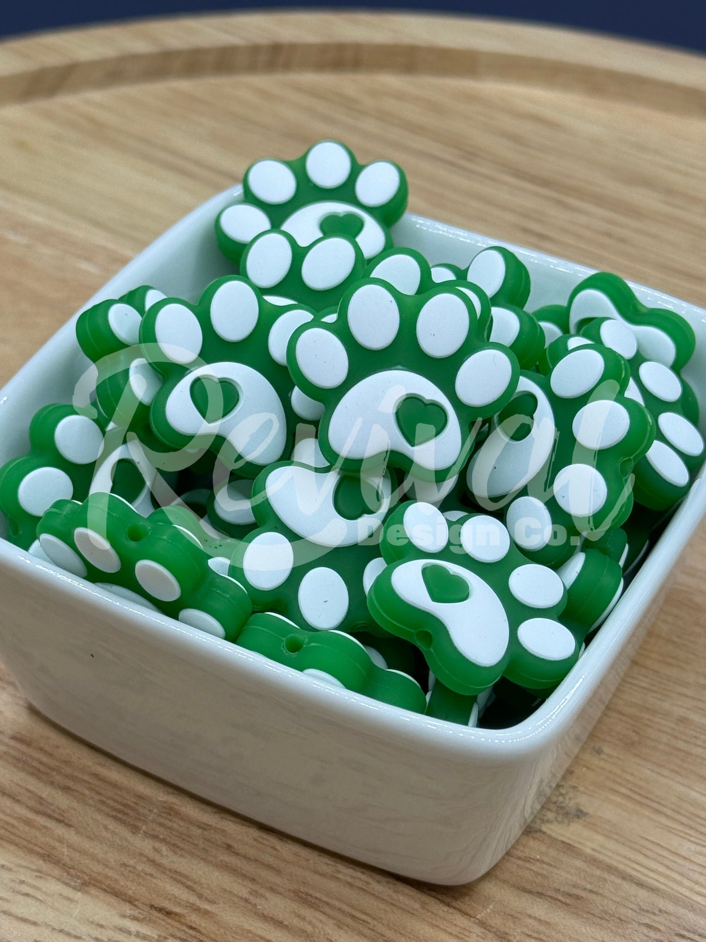 Green Paw Print - Silicone Focal Bead