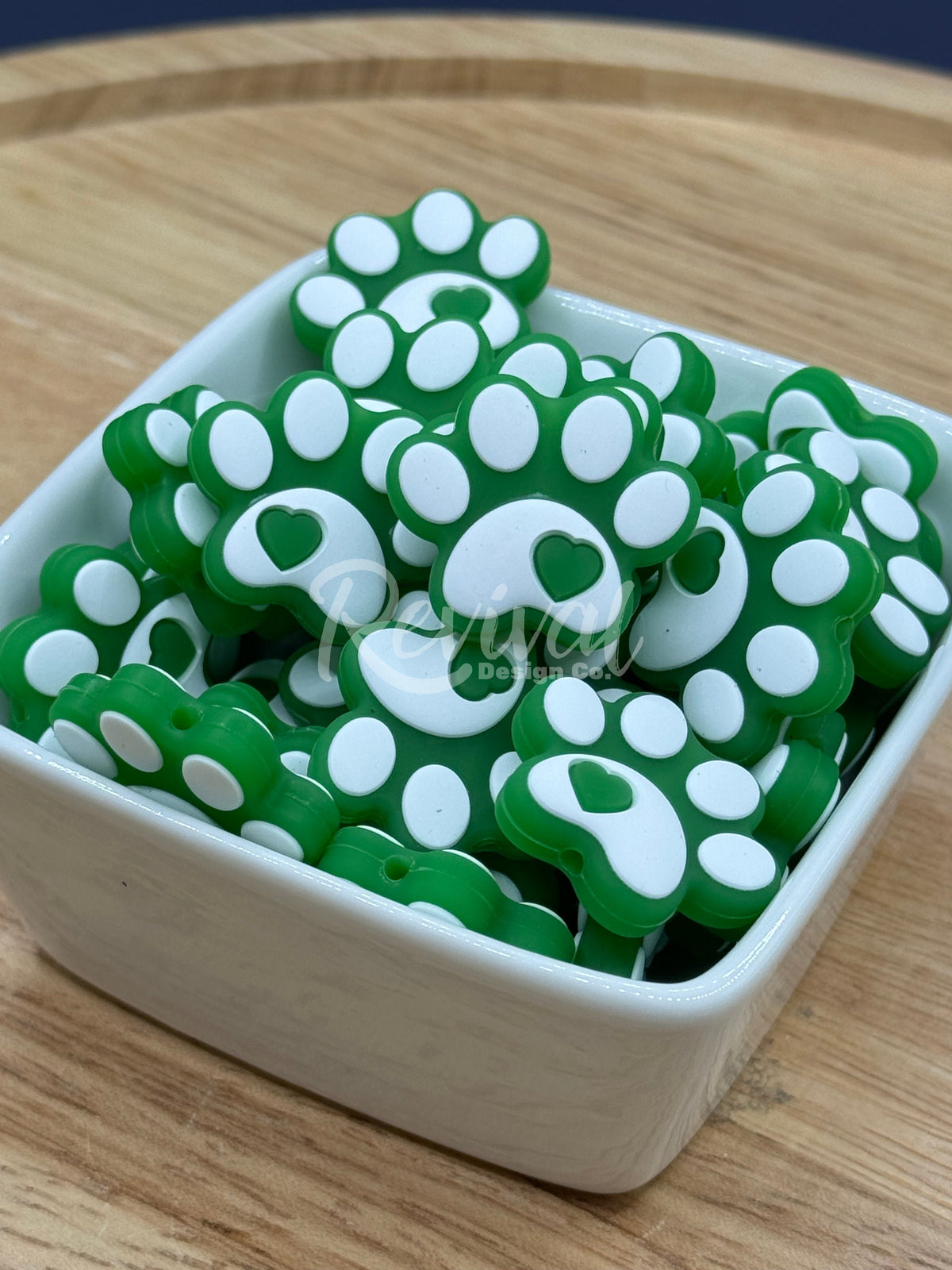 Green Paw Print - Silicone Focal Bead