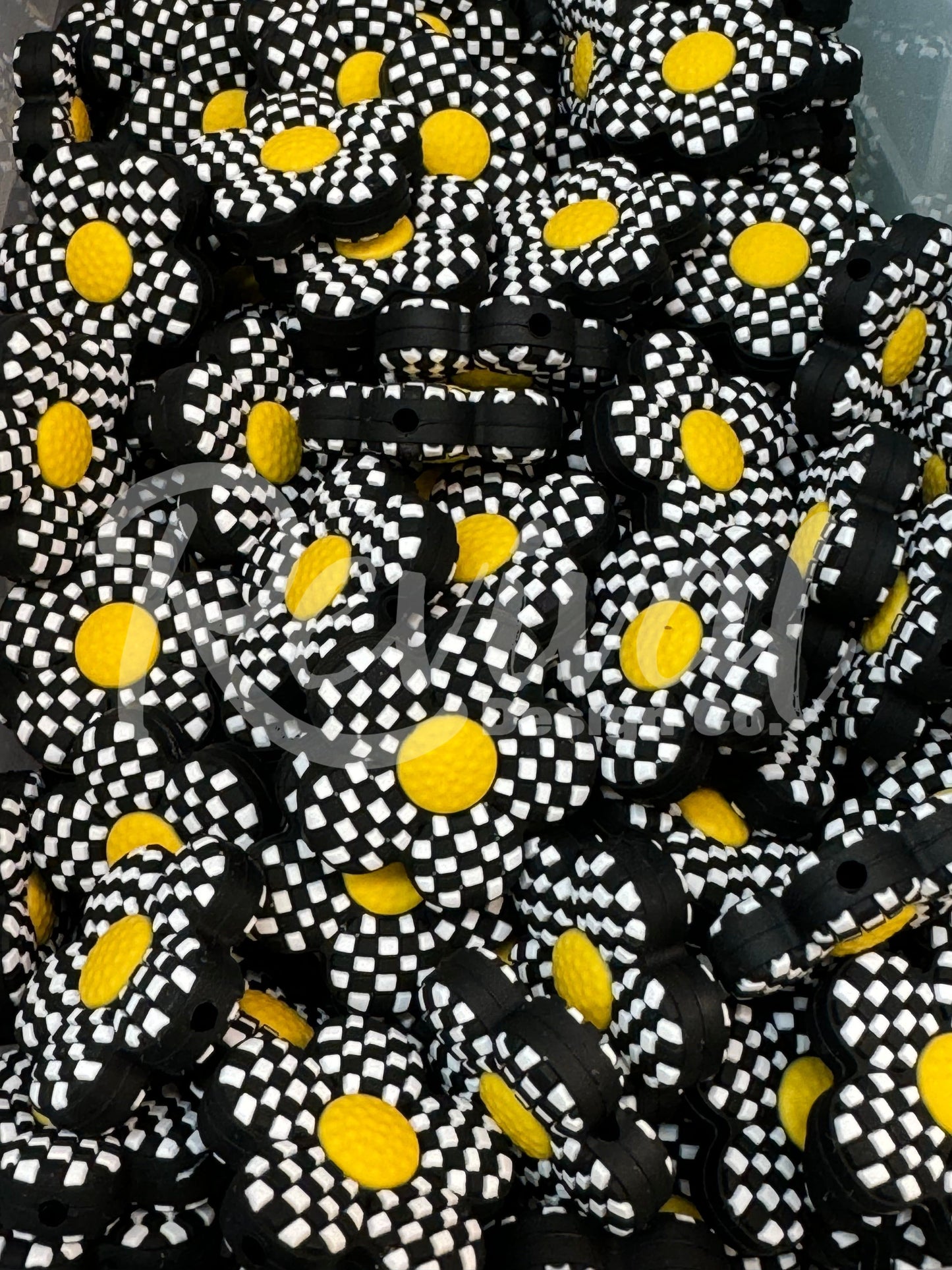 Classic Checker Flower - Silicone Focal Bead