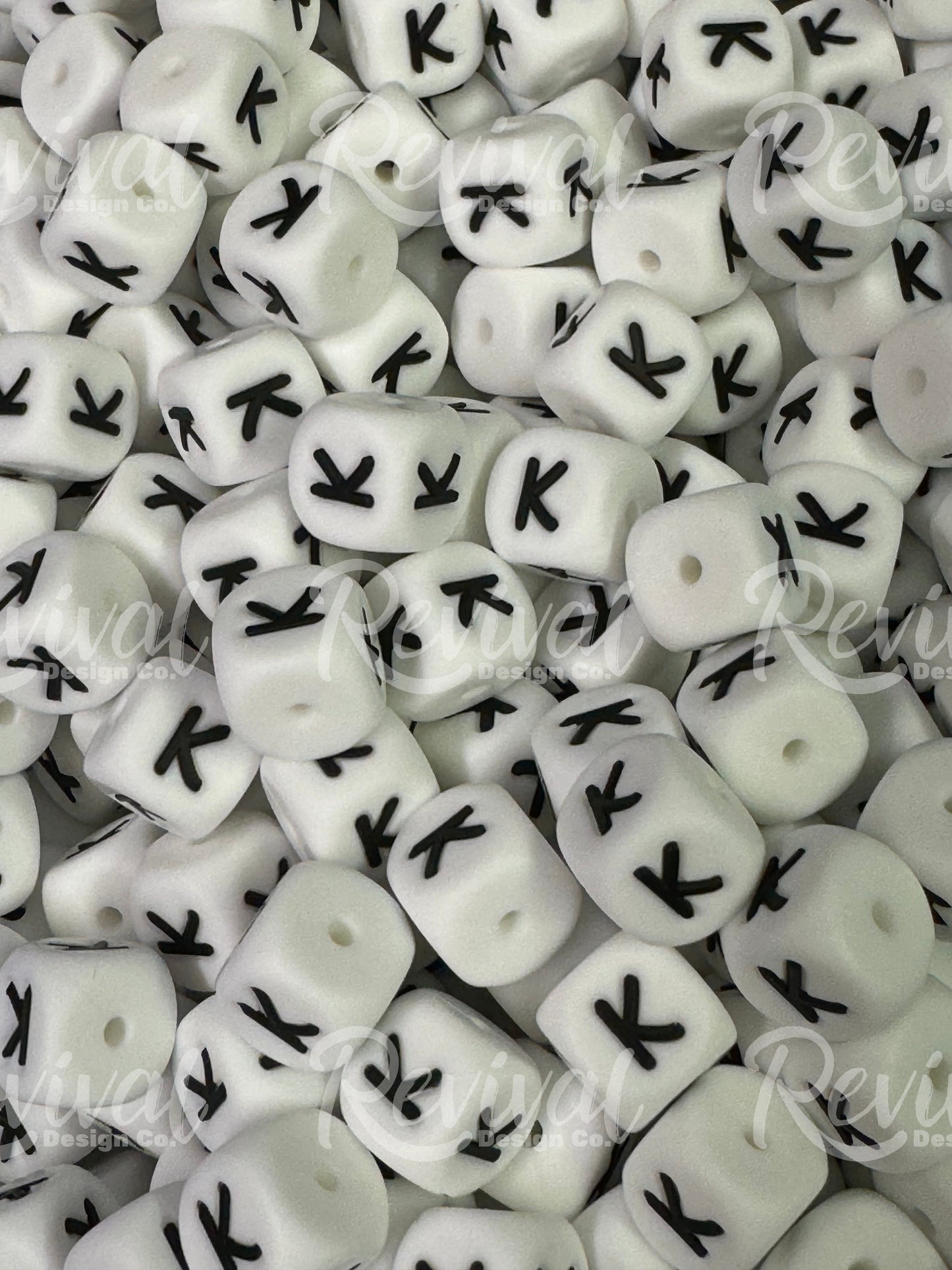 "K" - 12mm Silicone Letter Bead
