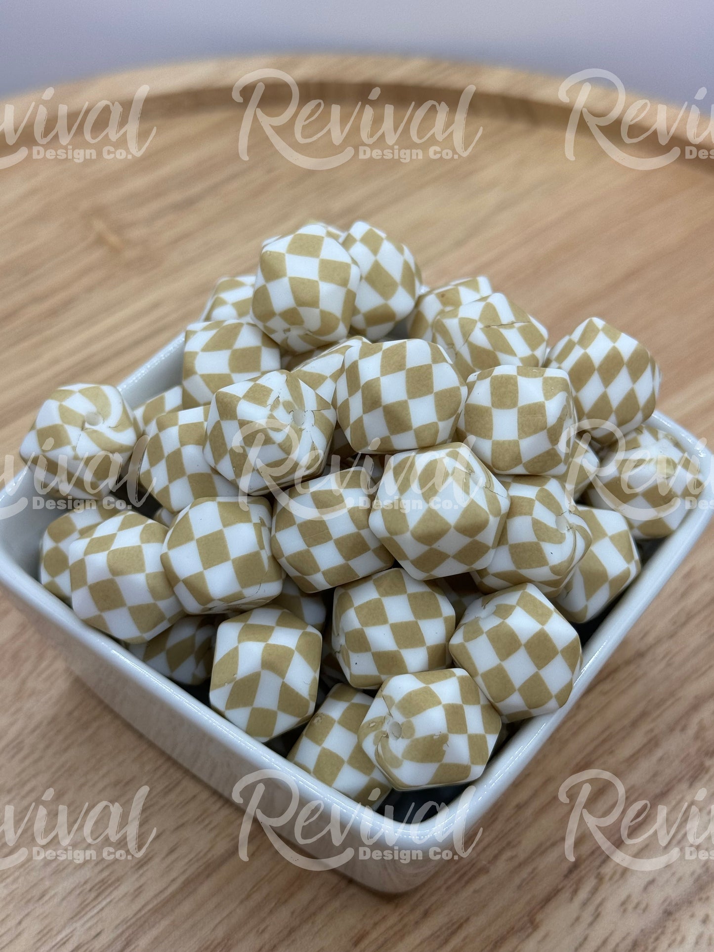 Tan Checker - 14mm Silicone Hexagon