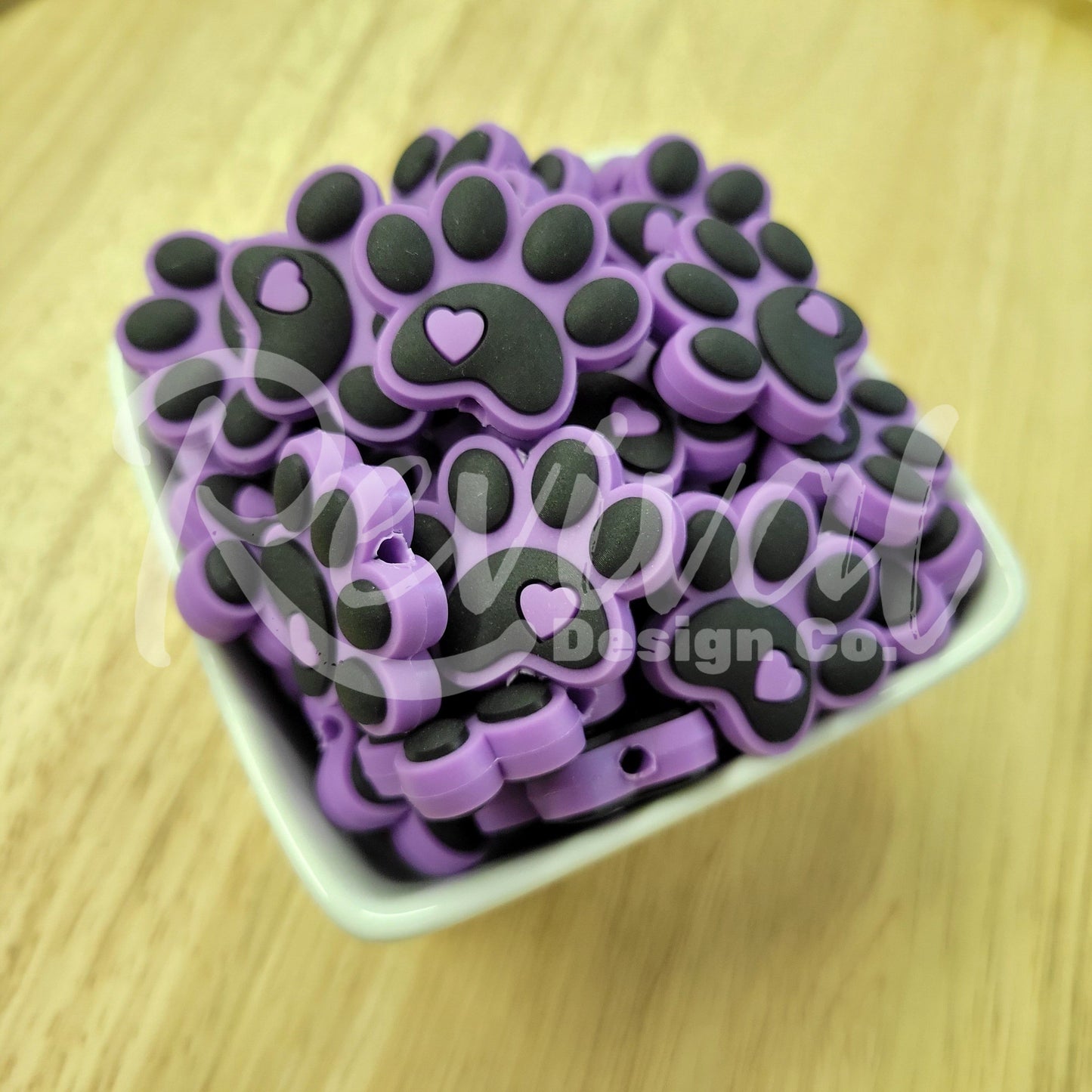 Purple Paw Print - Silicone Focal Bead