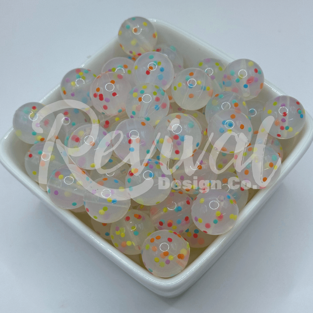 15mm Patterned Silicone Bead - Rainbow Confetti
