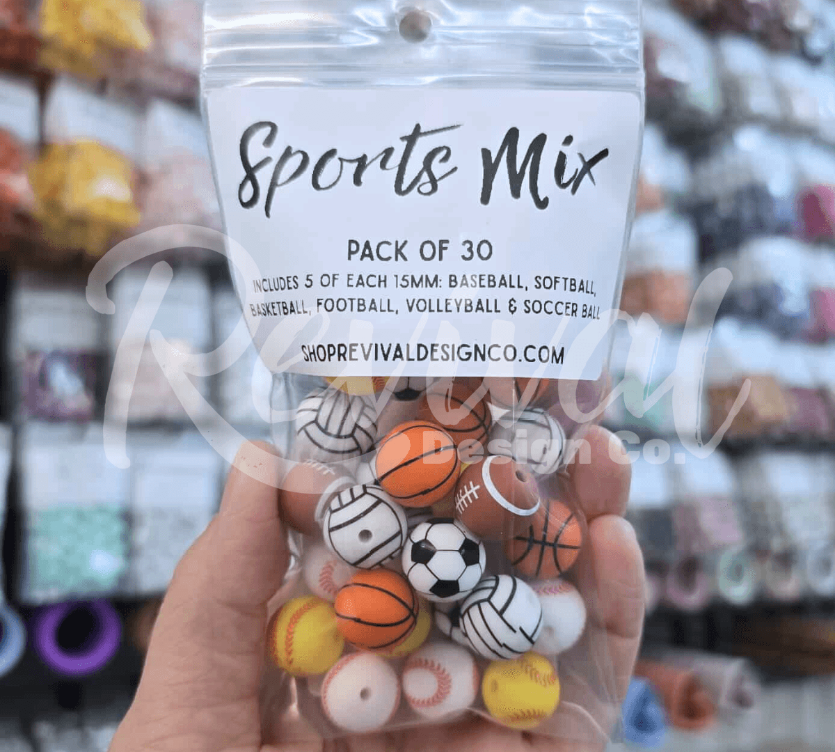 Sports Bead Mix - 15mm Silicone Beads - 30 Pack