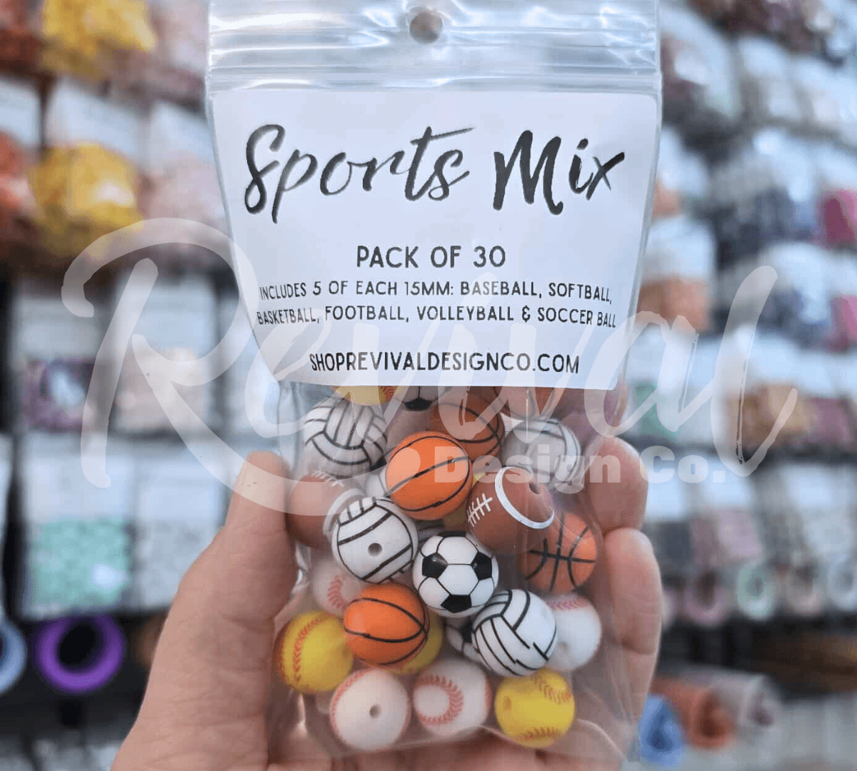 Sports Bead Mix - 15mm Silicone Beads - 30 Pack