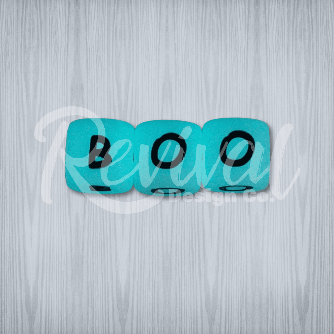 "BOO" - Glowing 12mm Silicone Letter Bead Set (PACK OF 5)