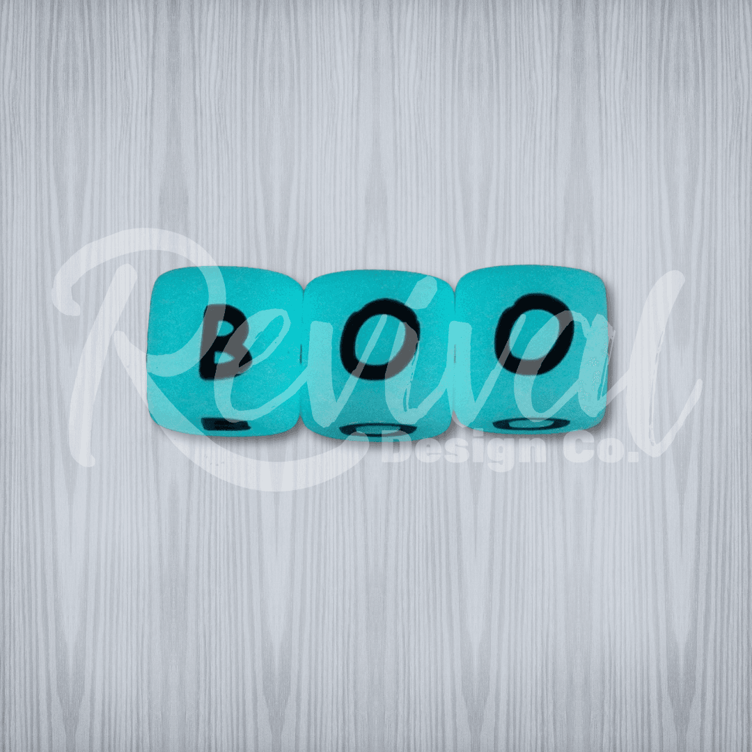 "BOO" - Glowing 12mm Silicone Letter Bead Set (PACK OF 5)