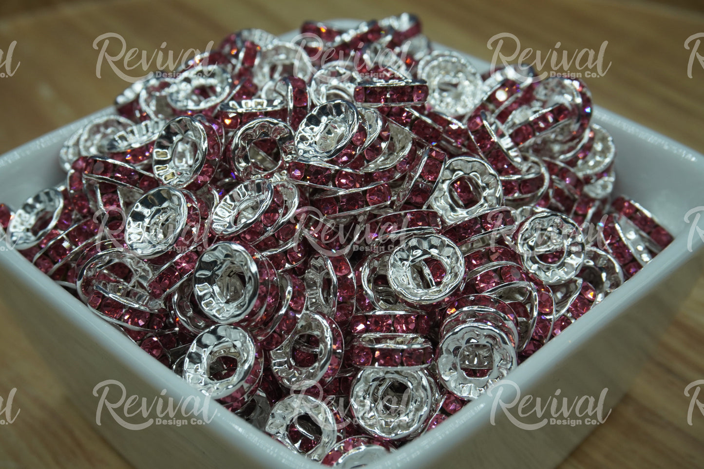 LARGE HOLE 10mm Rhinestone Spacers - Berry