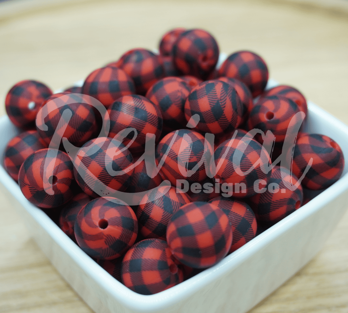 15mm Patterned Silicone Bead - Buffalo Check