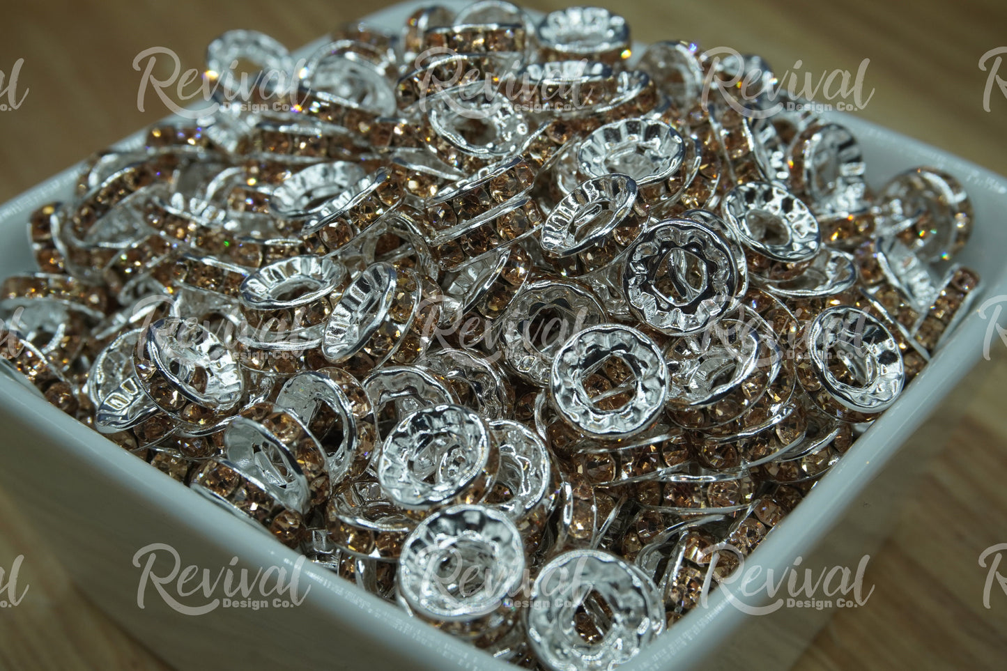 LARGE HOLE 10mm Rhinestone Spacers - Champagne