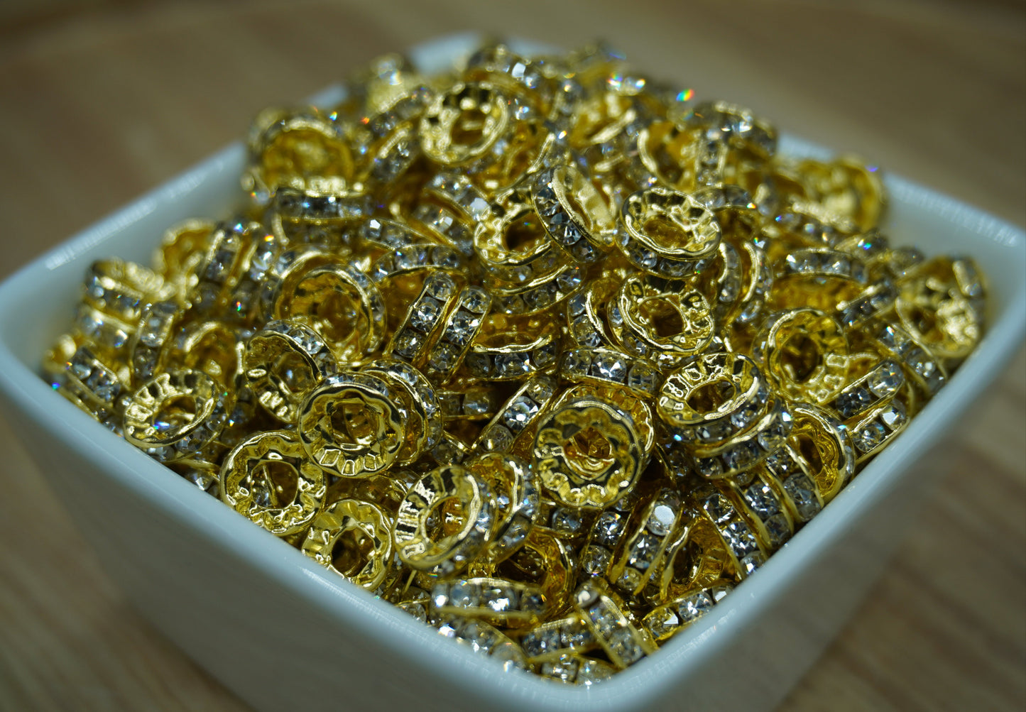 LARGE HOLE 10mm Rhinestone Spacers - Gold