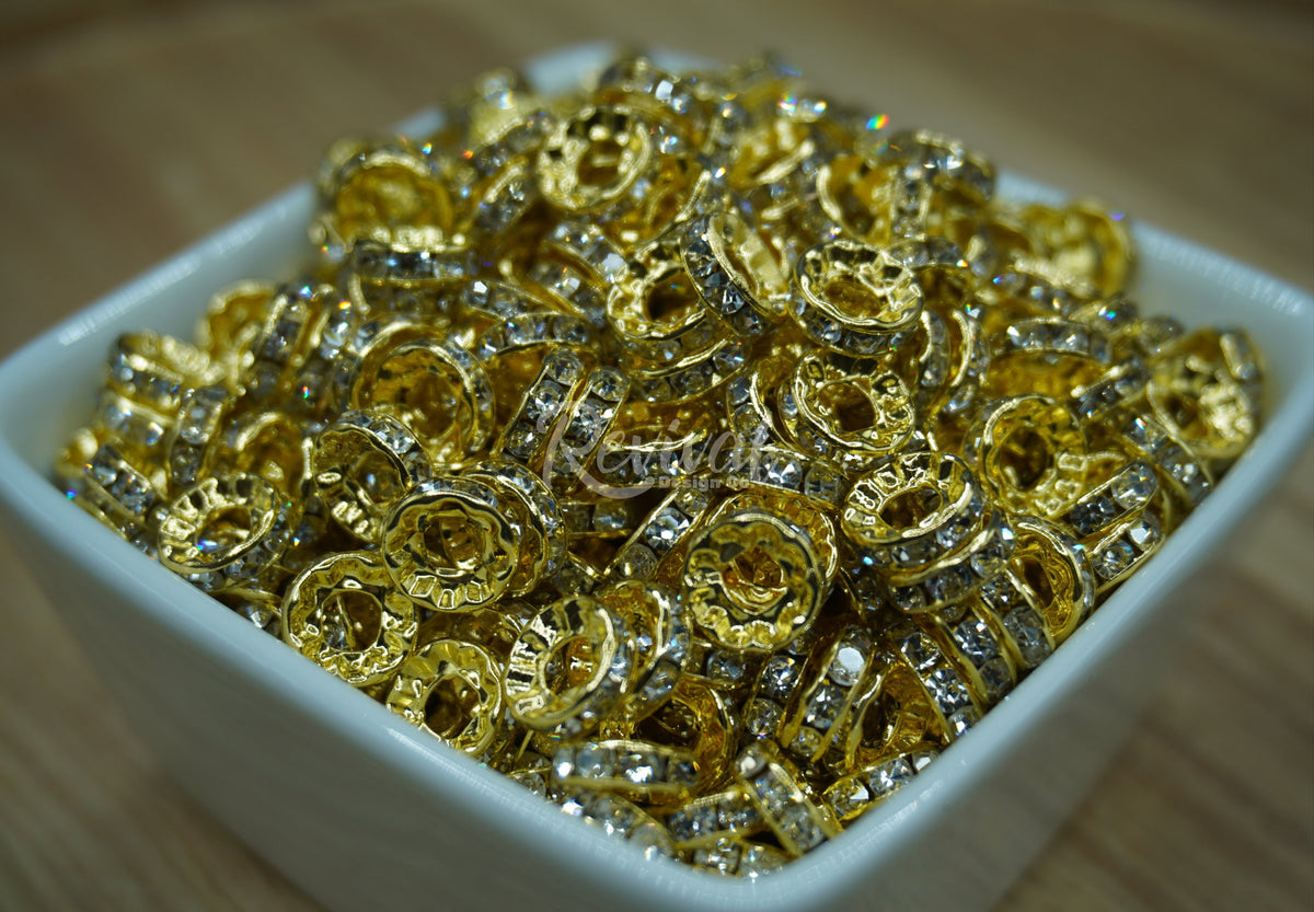 LARGE HOLE 10mm Rhinestone Spacers - Gold