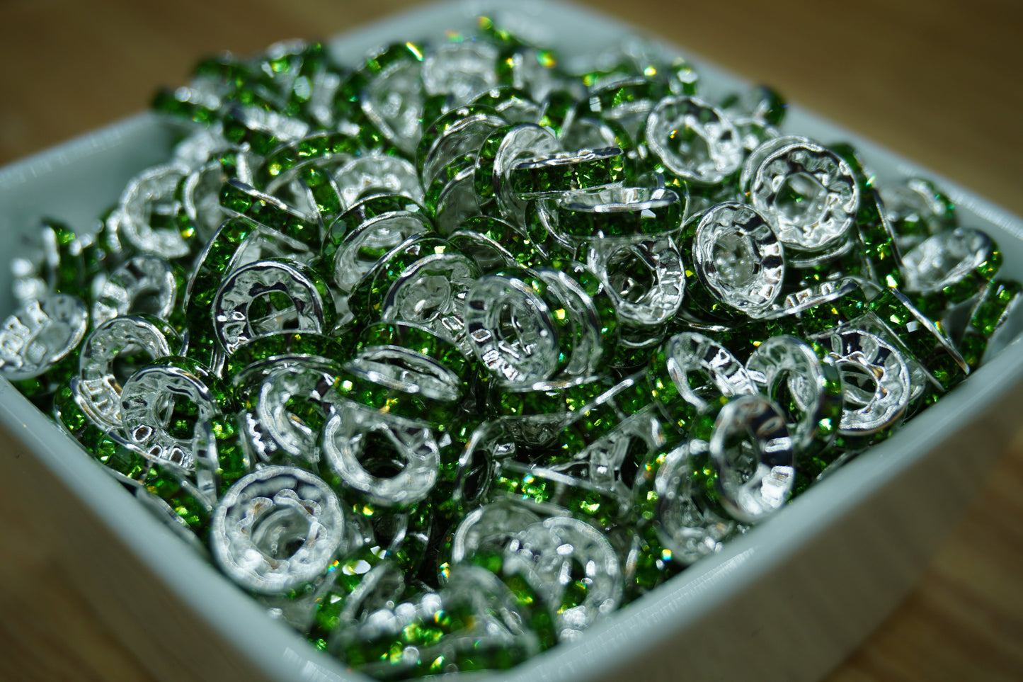 LARGE HOLE 10mm Rhinestone Spacers - Isle Green