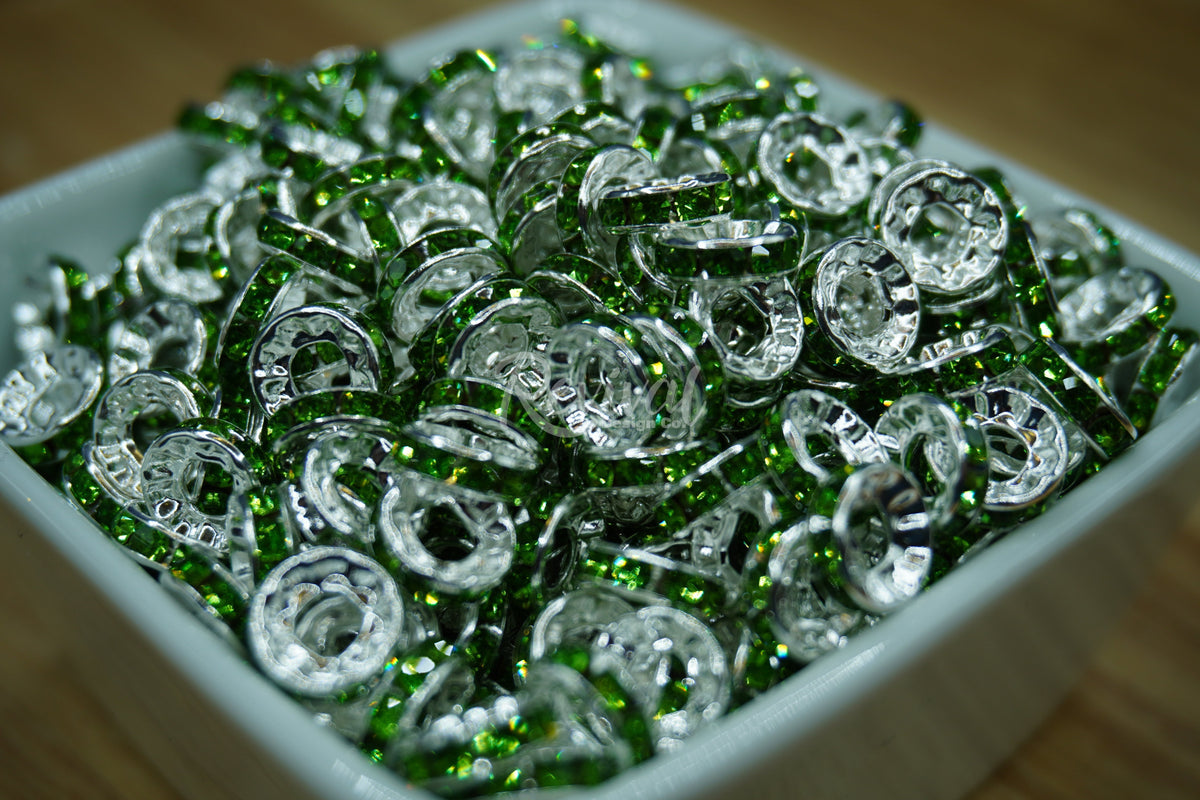 LARGE HOLE 10mm Rhinestone Spacers - Isle Green
