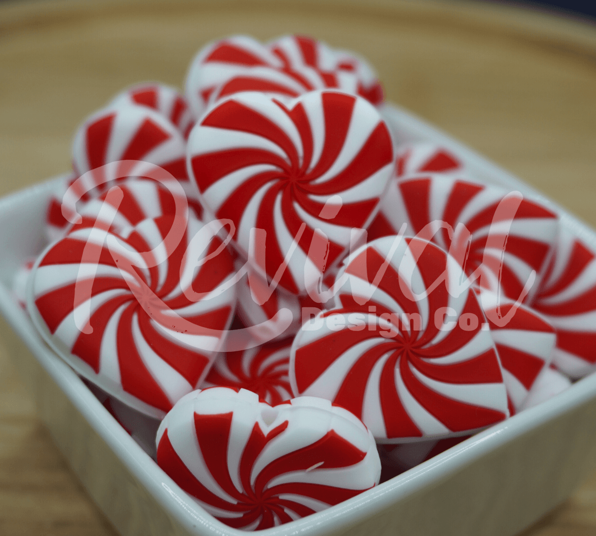 Red Peppermint Heart - Silicone Focal Bead