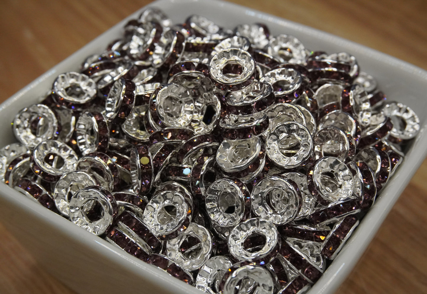 LARGE HOLE 10mm Rhinestone Spacers - Plum