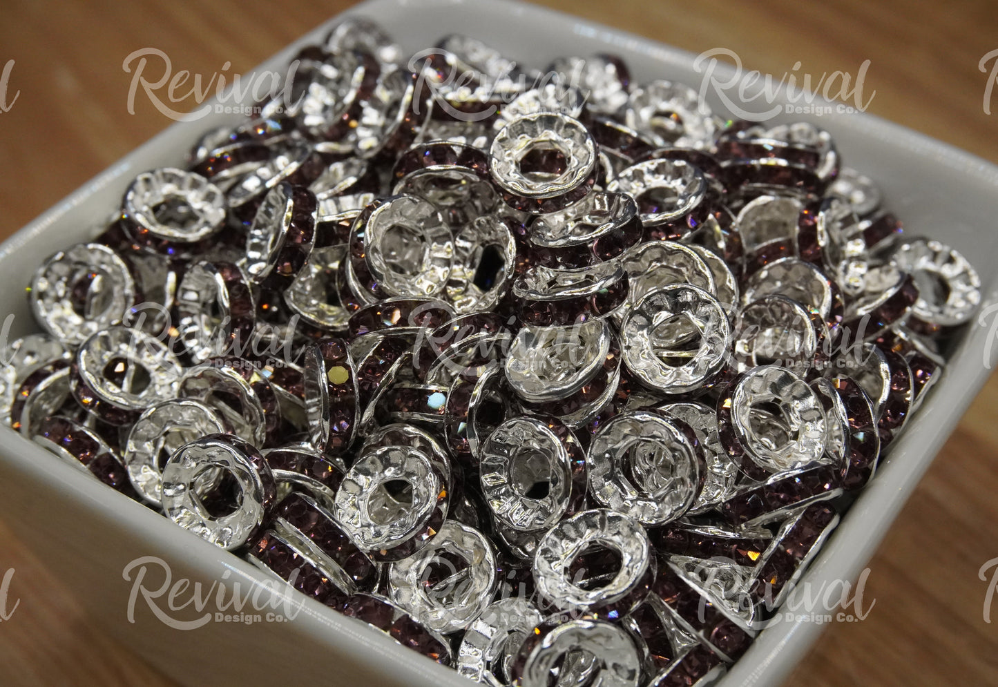 LARGE HOLE 10mm Rhinestone Spacers - Plum