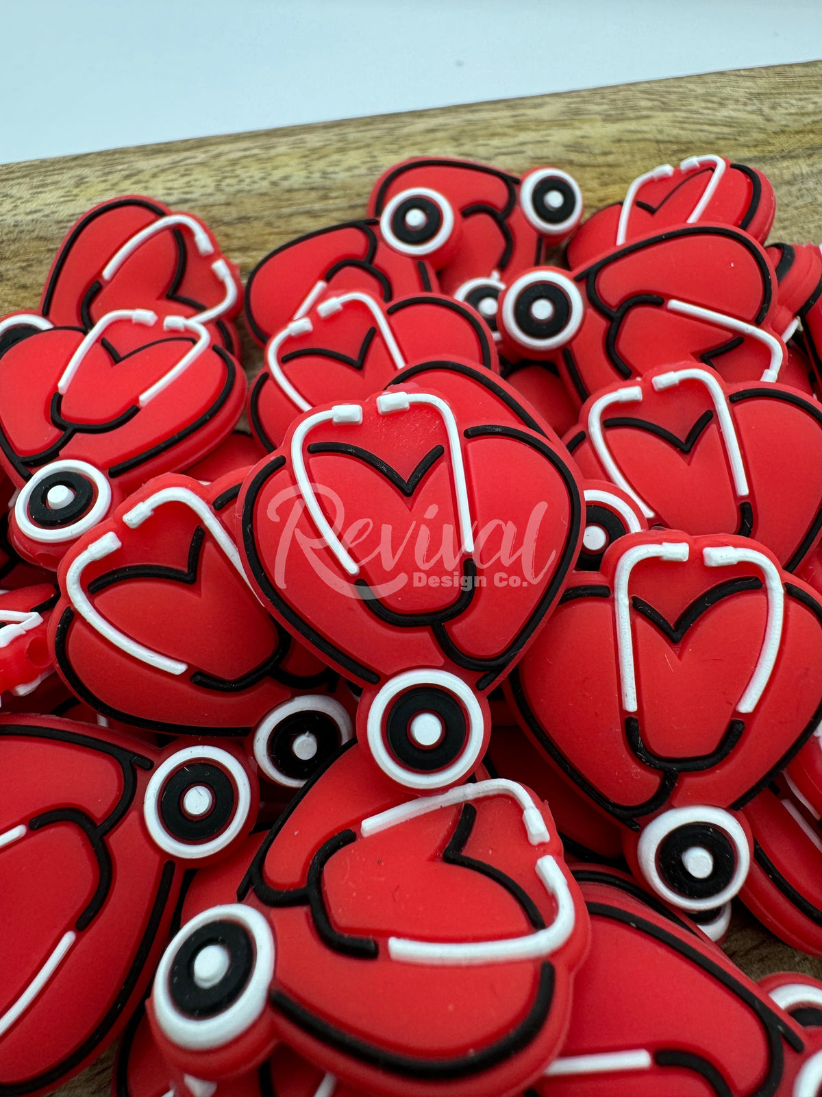 Red Stethoscope Heart - Silicone Focal Bead
