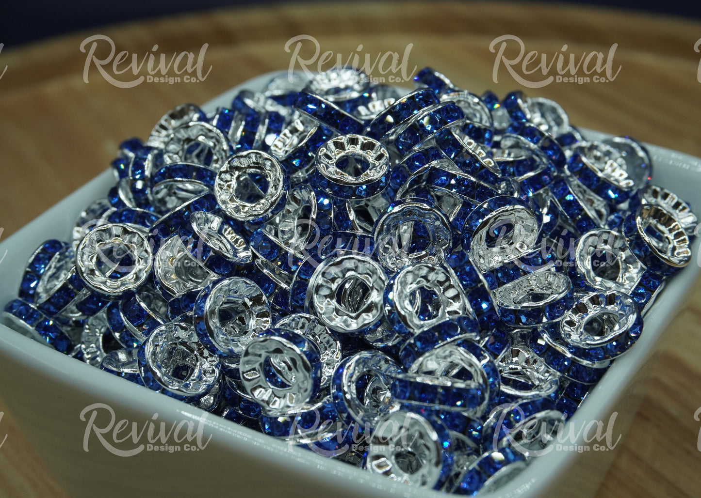 LARGE HOLE 10mm Rhinestone Spacers - Revival Blue