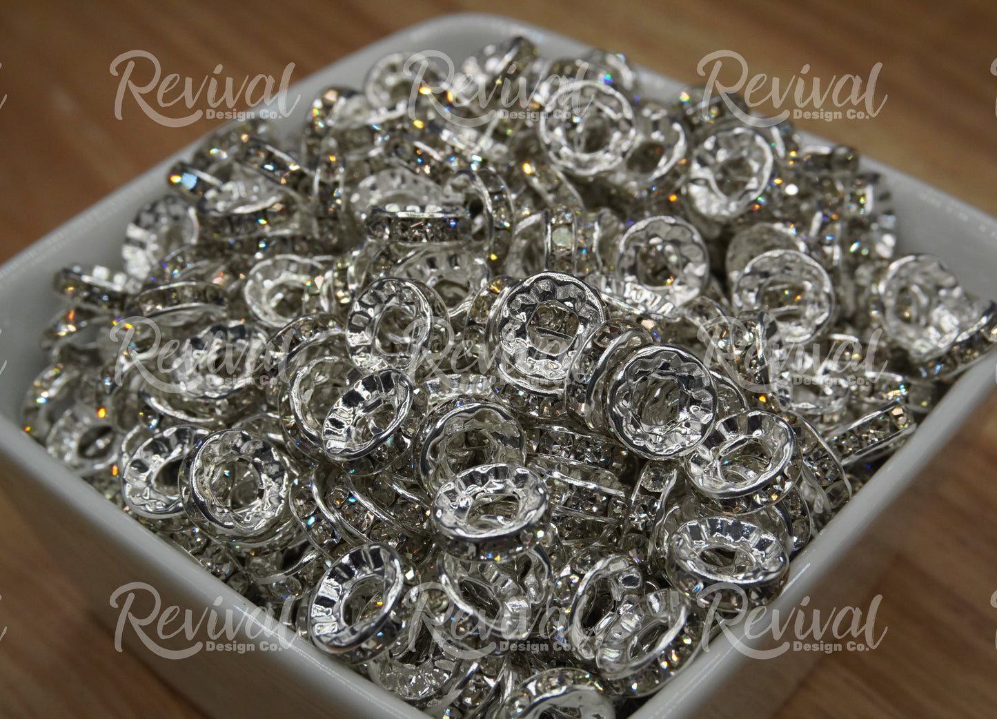 LARGE HOLE 10mm Rhinestone Spacers - Silver