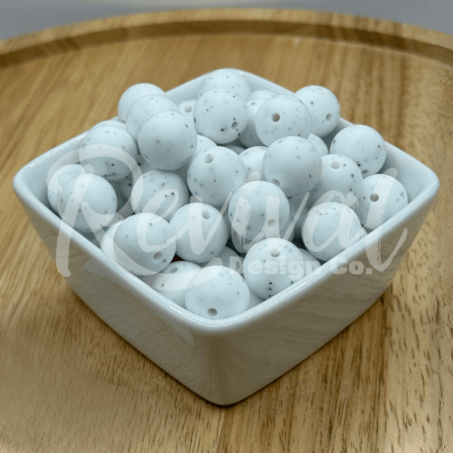 15mm Patterned Silicone Bead - Speckled White