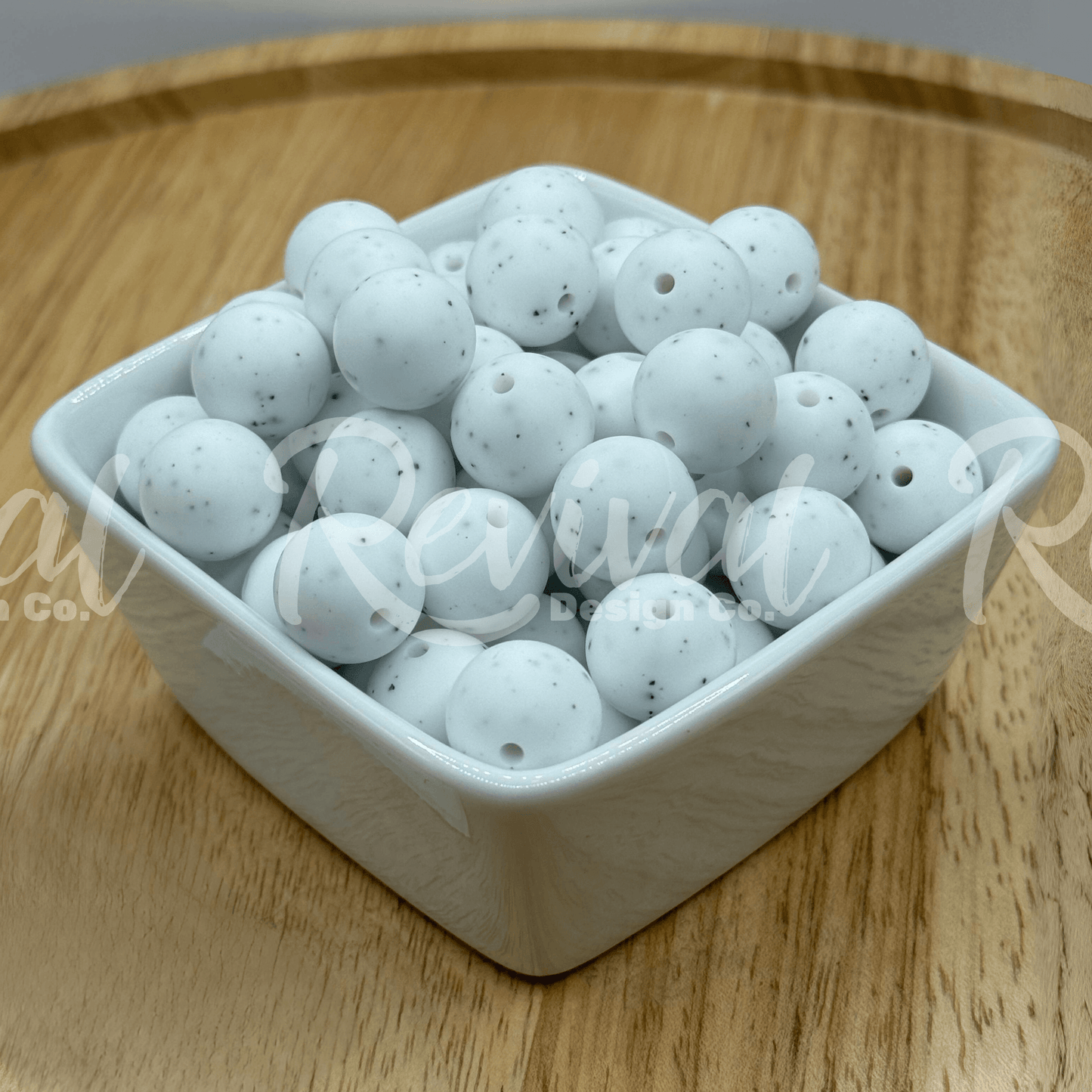 15mm Patterned Silicone Bead - Speckled White