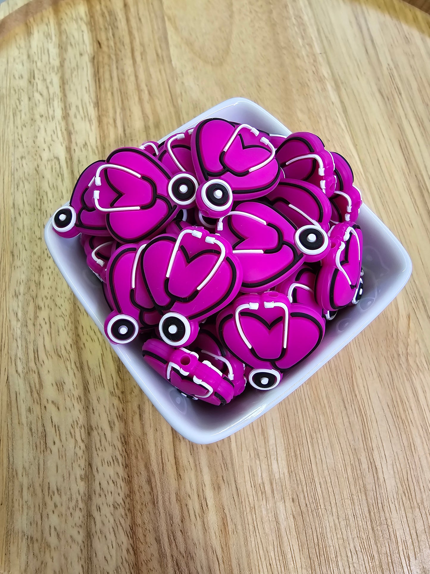 Fuchsia Stethoscope Heart - Silicone Focal Bead