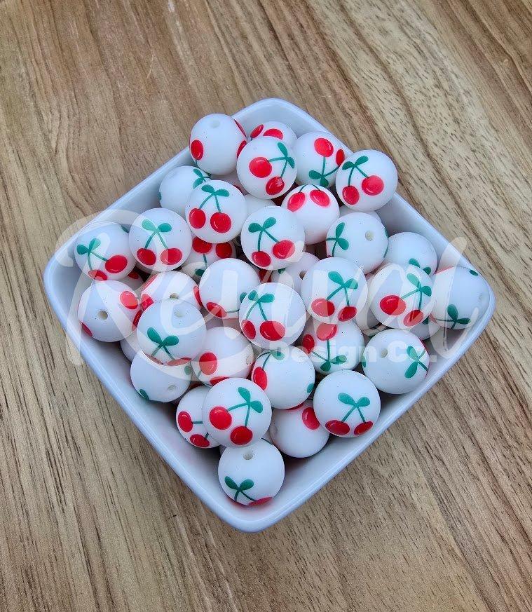 15mm Patterned Silicone Bead - Sweet Cherry