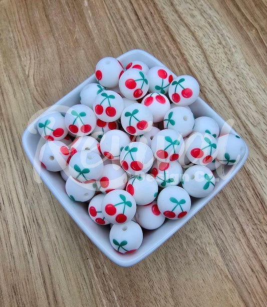 15mm Patterned Silicone Bead - Sweet Cherry