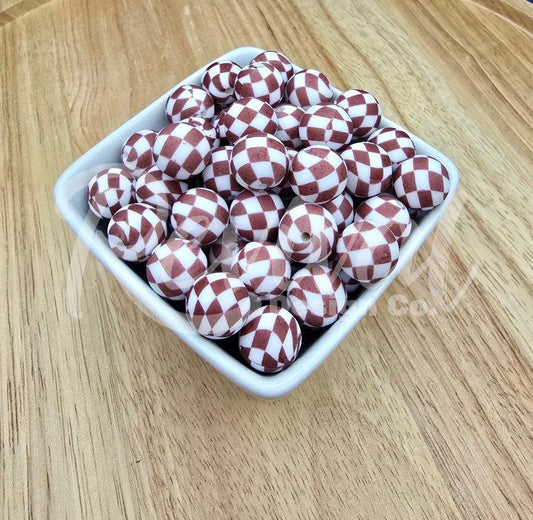 15mm Patterned Silicone Bead - Chocolate Checker