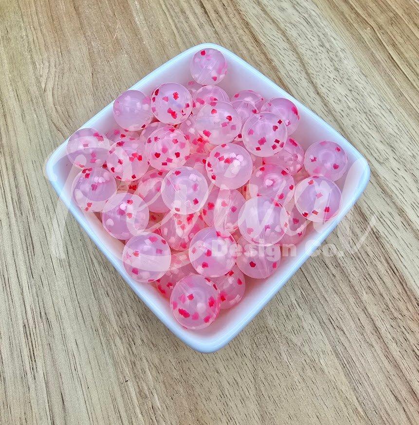 15mm Patterned Silicone Bead - Heart Confetti