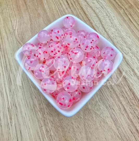 15mm Patterned Silicone Bead - Heart Confetti