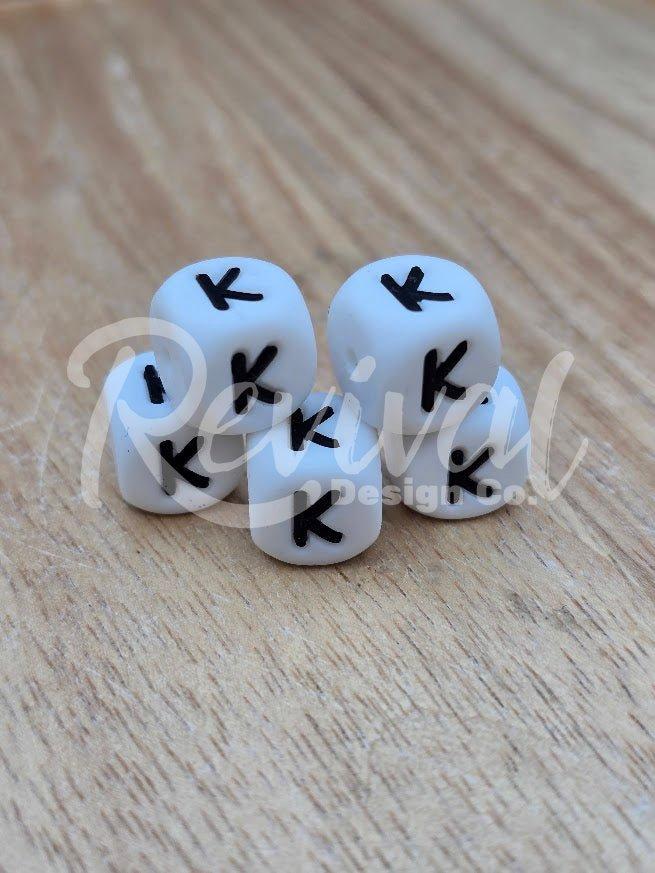 "K" - 12mm Silicone Letter Bead