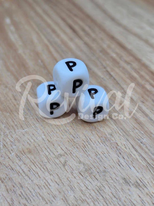 "P" - 12mm Silicone Letter Bead