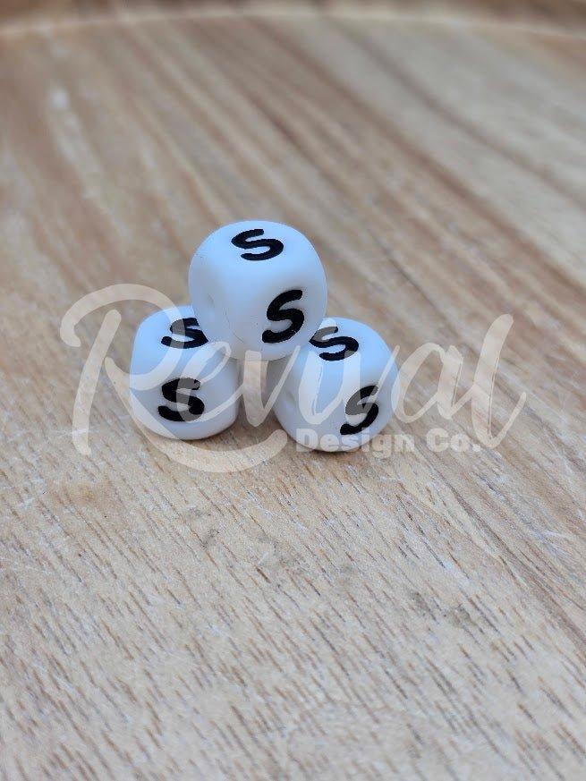 "S" - 12mm Silicone Letter Bead