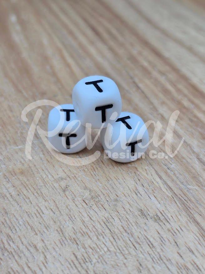 "T" - 12mm Silicone Letter Bead