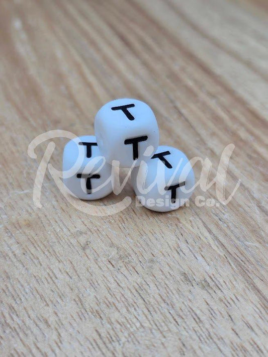 "T" - 12mm Silicone Letter Bead