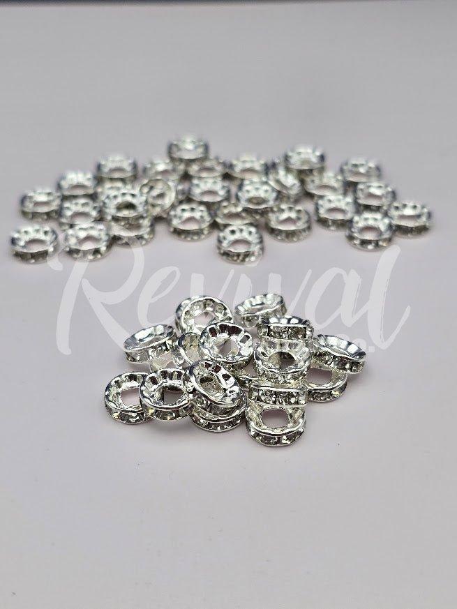 LARGE HOLE 10mm Rhinestone Spacers - Silver
