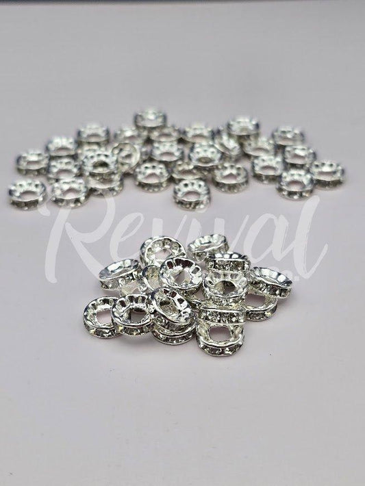 LARGE HOLE 10mm Rhinestone Spacers - Silver