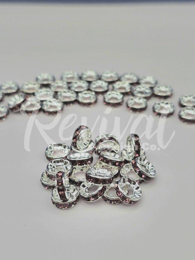 LARGE HOLE 10mm Rhinestone Spacers - Plum