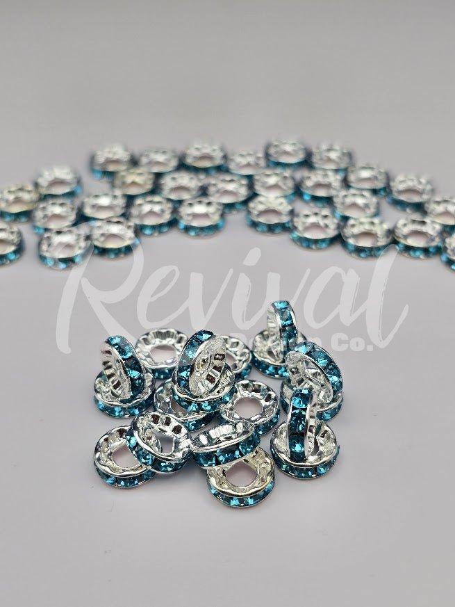 LARGE HOLE 10mm Rhinestone Spacers - Lake