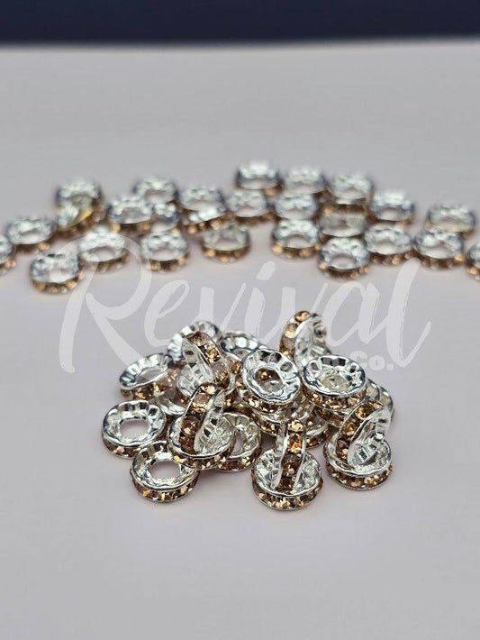 LARGE HOLE 10mm Rhinestone Spacers - Champagne