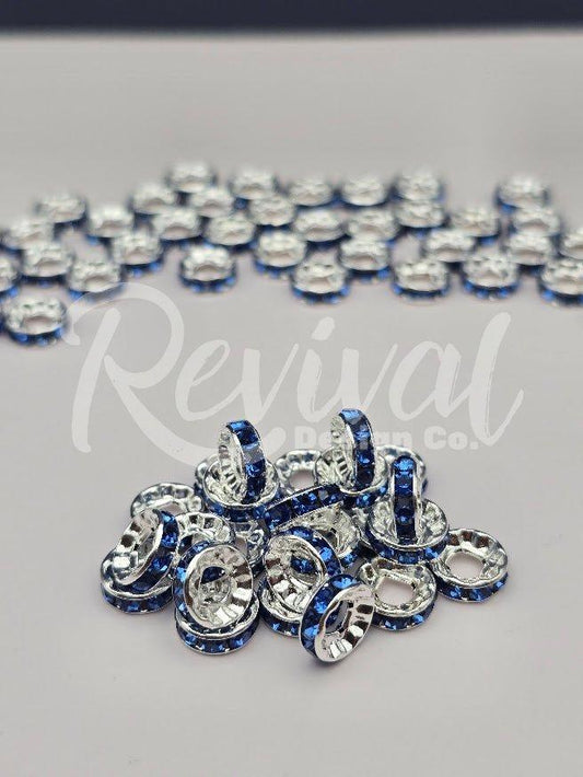 LARGE HOLE 10mm Rhinestone Spacers - Revival Blue
